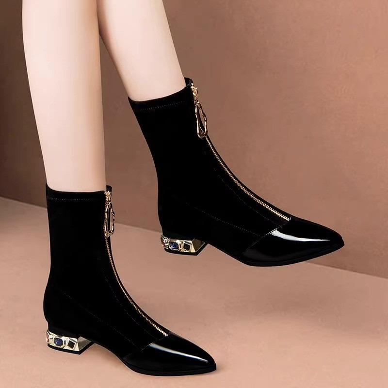 Women Shiny Sequin Ankle Boots - Sewing Front Zipper recension och pris